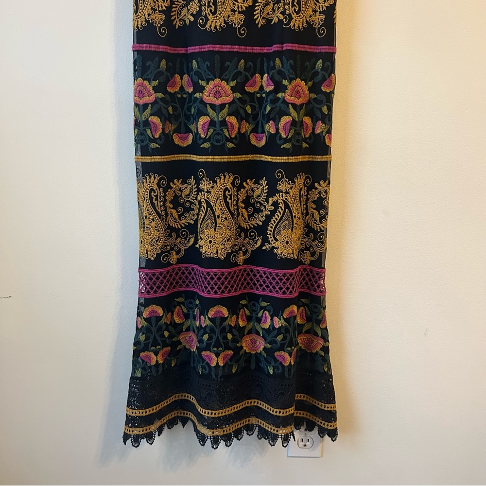 Anthropologie Black & Mustard Floral Lace Midi Dress with Pink Accents - Picture 9 of 10